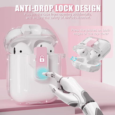 Clear AirPod Case, for AirPods 2nd/1st Generation Case with Cleaner Kit, Secure Lock Airpods Case for Apple AirPods 2nd/1st Gen Charging Case with...