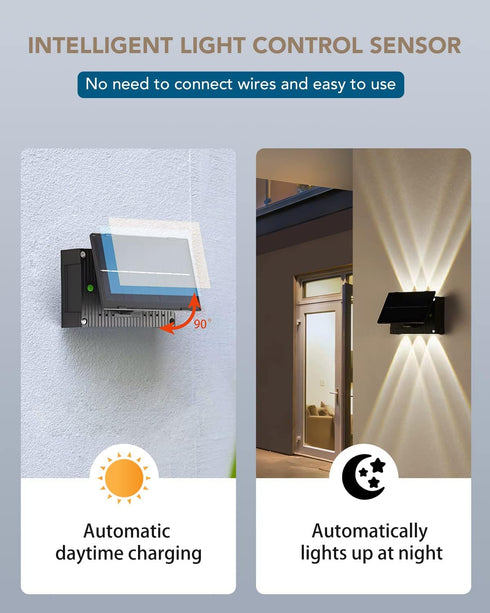 Wall Light Outdoor Solar Powered, IP65 Waterproof Up and Down LED Colorful Solar Wall Lamp with 2000mAh Battery 180LM for Garden, Fence, Front Doo...