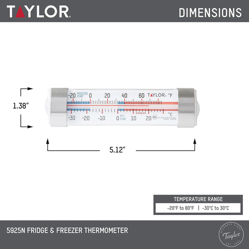 Taylor Large Dial Kitchen Refrigerator/Freezer Kitchen Thermometer with Suction Cups, Refrigerator/Fridge Thermometer - 2 Pack......