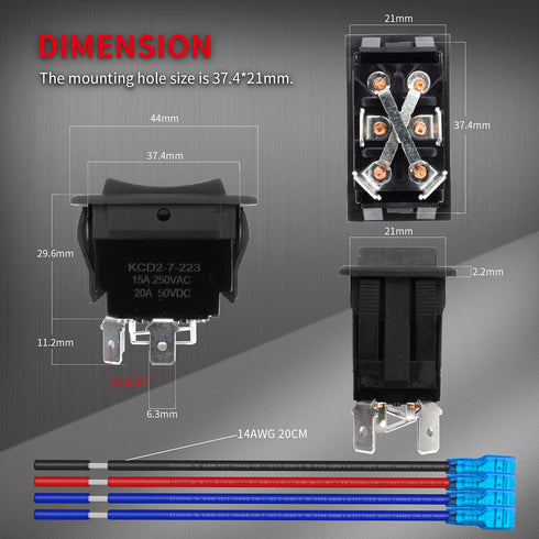 DaierTek Momentary RV Jack Switch 30 Amp 12V DC Reverse Polarity Rocker Switch Motor Control DPDT 4 Pin Power Jack Toggle Switch with Wires for 5t...
