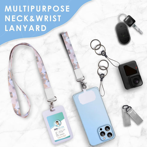 ID Badge Holder & Lanyard Phone Holder - Multi-Use Removable Wristlet Keychain and Neck Lanyard with Sliding ID Badge Holder Hard Plastic Sleeve, ...