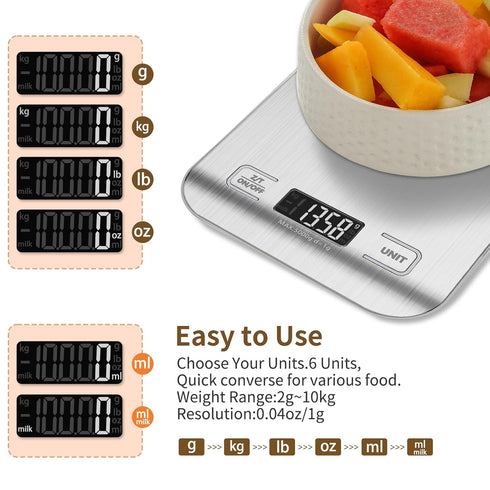 MEIYA Digital Kitchen Food Scale, 11lb Weight Grams and Ounces scale for Meal Prep & Baking Cooking, 6 Units with Tare Function...