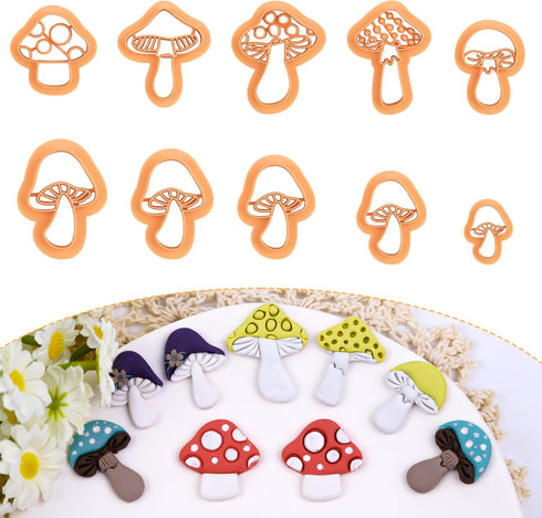 Puocaon Mushroom Polymer Clay Cutters - 10 Pcs 3D Clay Cutters for Earrings Making, Boho Mushroom Clay Cutters for Polymer Clay Jewelry, Cute Clay...