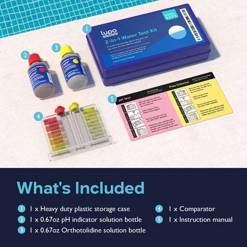 Lupo 2-in-1 Water Test Kit for Swimming Pools & Spas | Water Chemical Test Kit for pH and Free Chlorine...