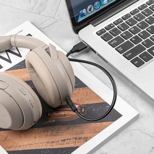 GEEKRIA USB Headphones Vegan Leather Short Charger Cable Compatible with Sony WH-1000XM5 WH-1000XM4 WH-ULT900N WH-XB920N WH-XB910N Charger, USB to...