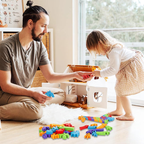 LovesTown Giraffe Wooden Puzzle, 26PCS Jigsaw Puzzle Alphabet and Number Blocks Wooden Building Blocks for Kid Preschool...