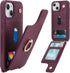 for iPhone 15 Case with Card Holder and Strap for Women,Crossbody Lanyard,Stand Ring Kickstand,Snap Clasp,Phone Wallet Cases 6.1 inch(Wine Red)......