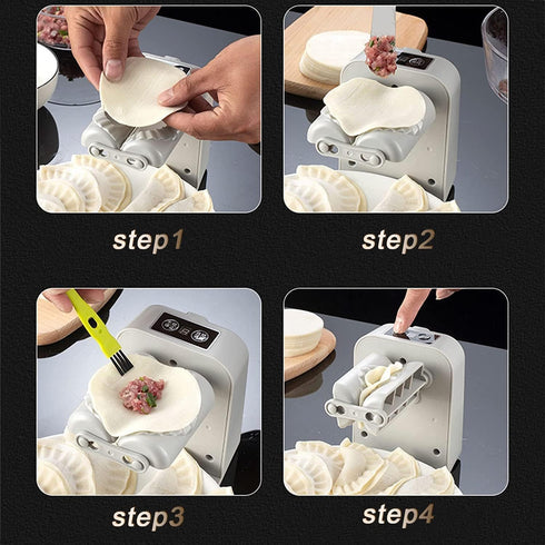 Automatic Electric Dumpling Press Maker Machine - Adjustable and Easy to Operate, With Spoon and Brush - For Home Kitchen Pastry Making (White)...