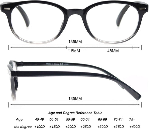 Black Reading Glasses Women Cute Small Round Readers +2.25 for Small Head/Petite Face,Lightweight Cheaters Reading Glasses w/Comfortable Spring Hi...
