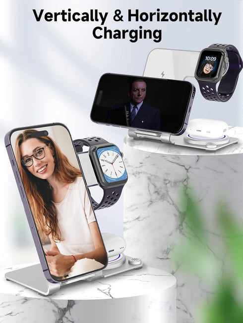 Wireless Charger 3 in 1,Aluminum Alloy Wireless Charging Stand 18W Fast Charging for iPhone 15/14/13/12/11/Pro/Max/XS/XR/X/8, iWatch9/8/7/6/5/4/3/...