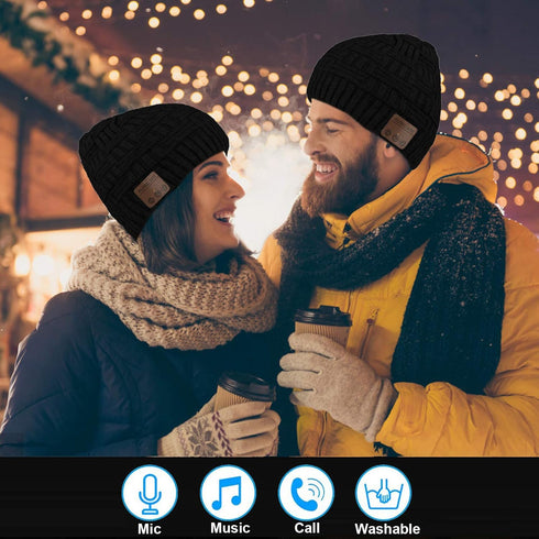 Wireless Beanie Hat for Men Women Wireless Beanie with Headphones Headset Speaker Mic Music Beanie Hat Unisex Knit Outdoor Sports Running Cap with...