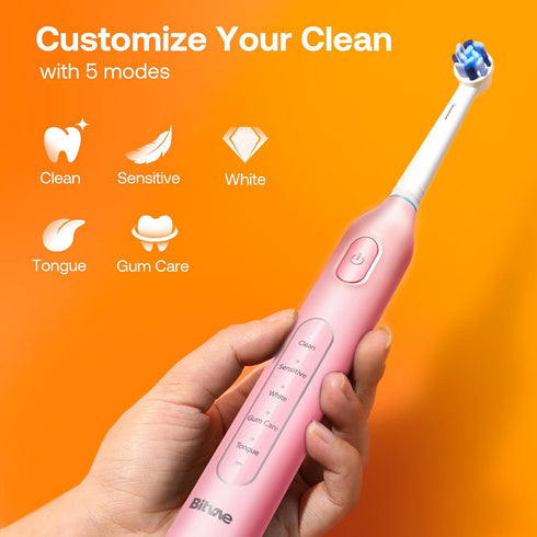 Bitvae R1 Rotating Electric Toothbrush with 8 Brush Heads for Adults and Kids, 5 Modes Rechargeable Power Toothbrush, 3 Hours Fast Charge for 60 D...