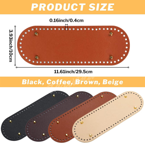 4 Pcs PU Leather Bag Bottom Shaper with Holes for DIY Bag Crochet, Atarvana Oval Bag Bottom Shaper Pads 12x4 Inch for DIY Purse Shoulder Bag Handb...