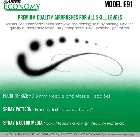 Master Airbrush Model E91 Airbrush Set Master Single-Action External Mix Siphon Feed Airbrush Set with 0.8mm Tip and 1/8" air inlet...