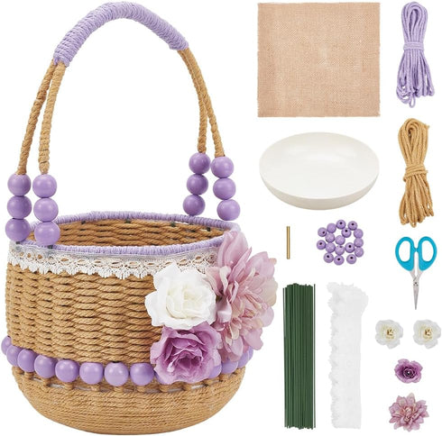 ORIGACH 102 Pcs DIY Macrame Basket Kit Cotton Rope Basket Weaving Kits for Beginners with Video Tutorials Storage Basket with Handles for Picnic H...