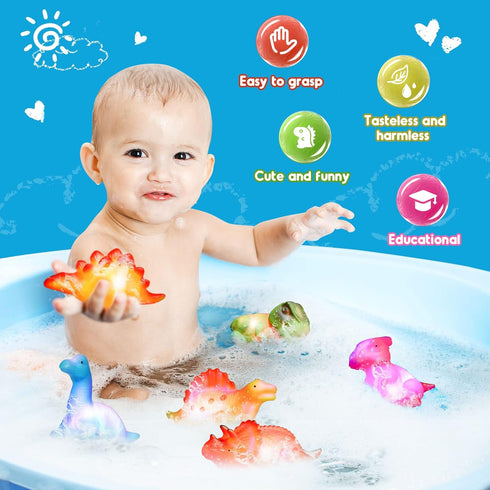 Baby Bath Toys for Toddlers 1-5, 6 Packs Light Up Floating Dinosaur Toys for Kids 1-5 Year Olds Boys Girls Birthday for Babies Age 1-5 Sensory Toy...