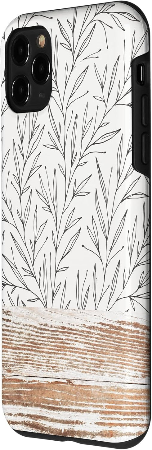 iPhone 11 Pro Boho Rustic Botanical Leaf Pattern Vintage Beige Case...