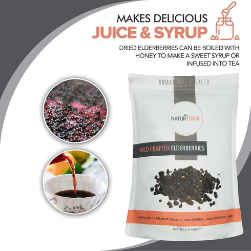 Naturtonix Whole Dried Elderberries, All Natural Immune Booster, Vegan, Gluten Free & Non-GMO, Vitamin C, Sambucus Nigra, For Making Tea, Syrup, J...