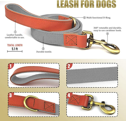 QRDA Dog Collar and Leash Set Silver Gray Adjustable Durable Nylon Pet Collars with Leashes Tactical Dog Leash Breakaway Dog Collar for Small/Medi...