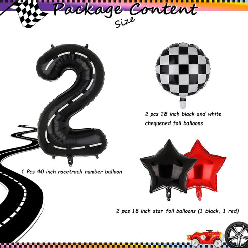Race Car Birthday Balloons 40 Inch Racetrack Number Balloon 2 Black Boys Two Fast Birthday Race Car Theme Party Decor Supplies 5 Pcs Mylar Balloon...
