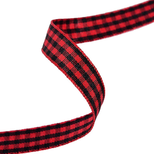 YAMA Gingham Ribbon 3/8" Wide by 25 Yard, Red and Black Plaid Ribbon for DIY Crafts, Gift Wrapping, and Fabric Sewing Accessories...