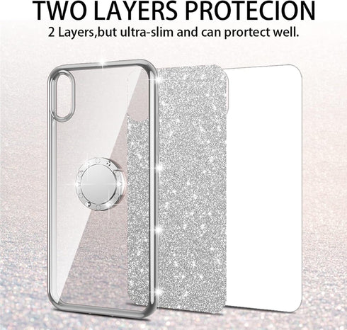 nancheng for Samsung Galaxy A32 5G Phone Case Cute Girls Women Glitter Silicone Cover with Ring Stand & Strap Lanyard - Silver...