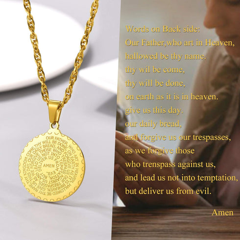 PROSTEEL Men Necklaces Hip Hop Chain Bible Verse Lords Prayer Praying Hands Africa Gold Medallion Coin Necklace Pendant...