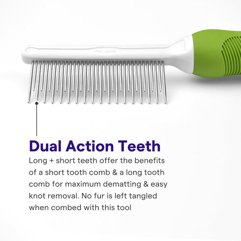Detangling Pet Comb for Dogs & Cats - Detangler Grooming Tool with Long & Short Stainless Steel Metal Teeth for Dematting Matted Fur, Combing Out ...