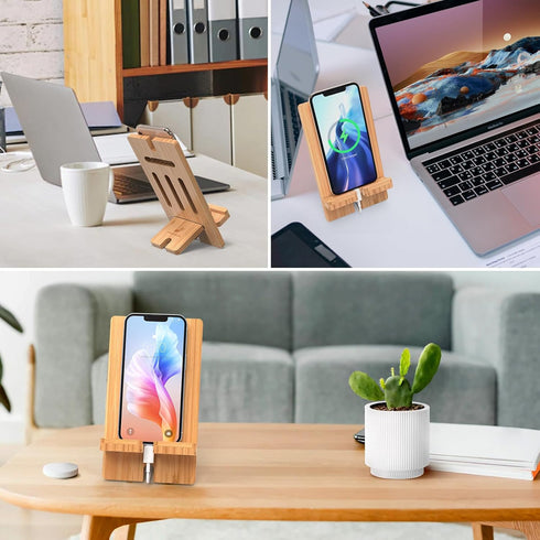 Pezin & Hulin Cell Phone Tablet Stand, Bamboo Wooden Smart Phone Desktop Charging Dock Holder Compatible with Pad, Phone 8 Plus X XS Max XR, All A...