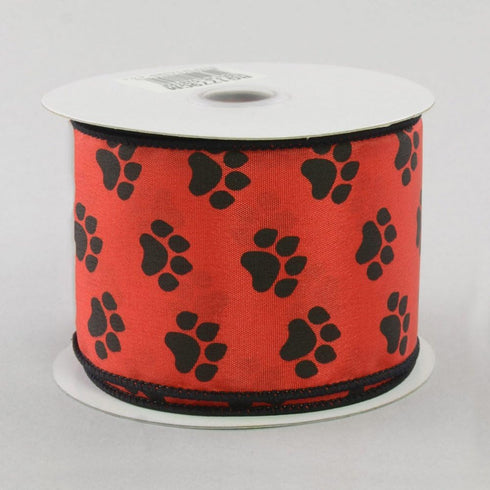Craig Bachman 2.5" Paw Print Ribbon: Black & Red (10 Yards) Sports Paw Craft Floral Arrangement Gift Wrapping Wired Edge Ribbon...