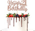 Happy 21st Birthday Cake Topper, 21st Birthday/Anniversary Party Supplies, Cheers to Twenty-one Years Party Decoration - Rose Gold Glitter...