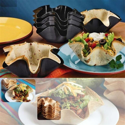 EKDJKK Taco Salad Bowl Maker Molds, 4 Packs Non Stick Carbon Steel Baking Bowls Tortilla Bowl Maker Shell Pans Taco Shell Maker, 16.5x7.5x6cm...