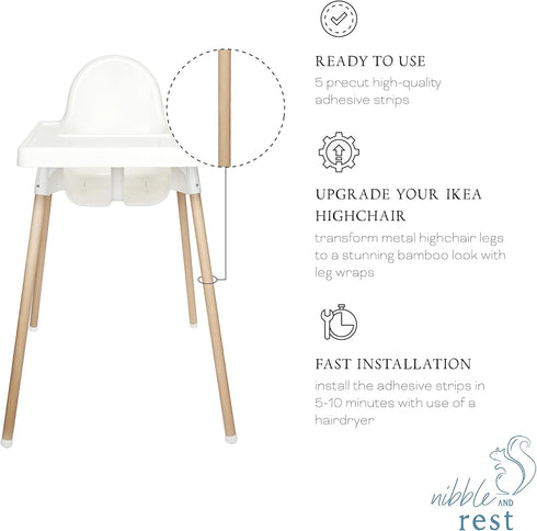 Highchair Decorative Leg Wraps, Bamboo Style, Highchair Accessories, Compatible with IKEA Antilop Highchair, includes 4 Pre-Cut Adhesive Strips...