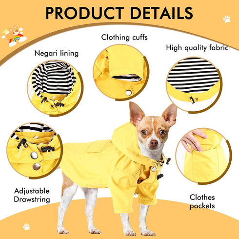 Dog Raincoat with Hood, Adjustable Pet Water Proof Lightweight Rain Jacket Poncho Puppy Rainwear for Small Medium Puppy (Yellow, XL)...