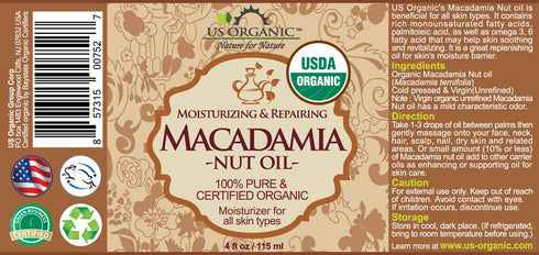 US Organic Macadamia Nut Oil Unrefined Virgin, Certified Organic, Pure & Natural, Cold Pressed, Sourced in Kenya, in Amber Glass Bottle w/Glass Ey...