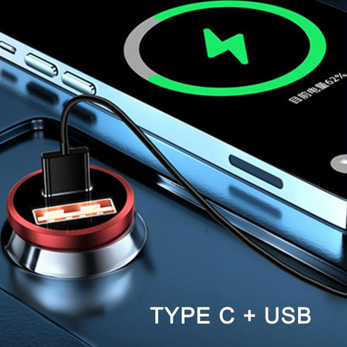 USB C Car Fast Charger Type C USB Fast Charging Charger Cigarette Lighter Adapter for iPhone 14/13/12 (Charger + USB-C & 2TYPE-C, Red)...