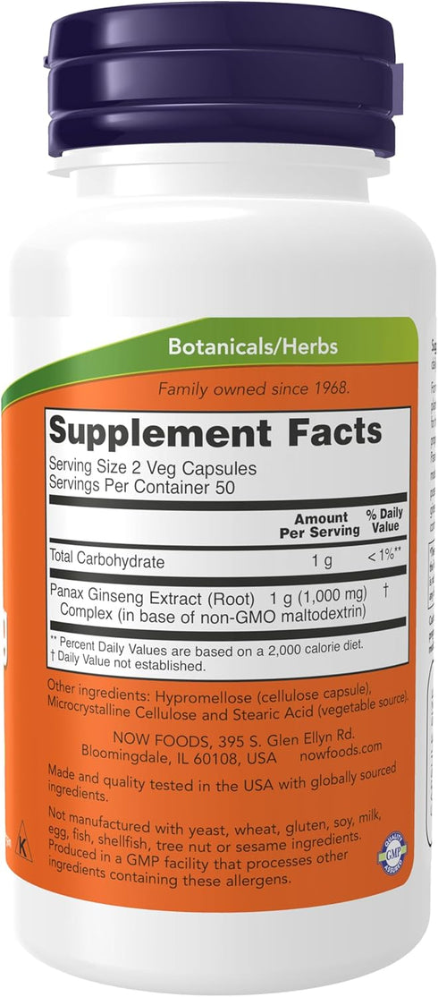 NOW Supplements, Panax Ginseng (Root) 500 mg, Adaptogenic Herb*, 100 Veg Capsules...