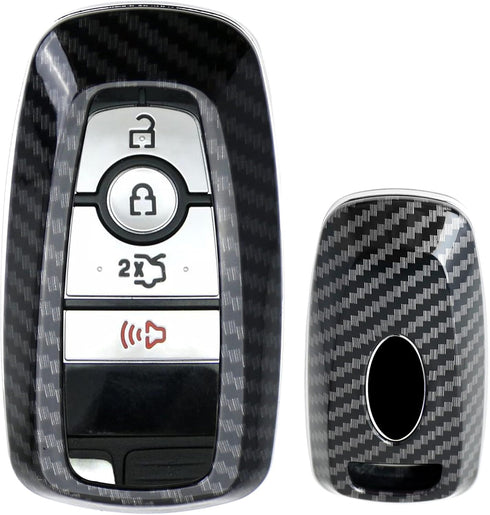iJDMTOY Exact Fit Black Glossy Carbon Fiber Finish Key Fob Shell Compatible with Ford 2018-up Mustang F150 F250 Bronco Explorer Expedition Keyless...