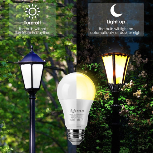 Dusk to Dawn LED Light Bulb, Sensor Light Bulb 5W E26 Automatic On/Off Light, Porch Garage Courtyard Balcony Lighting Bulb 2700K Warm White 2Packs...
