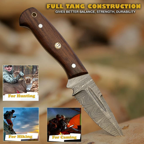 Damascus Custom Handmade Hunting Knife Survival Knife - Ideal for Skinning, Camping, Outdoor - EDC Fixed Blade Bush craft Knife with Walnut Wood &...