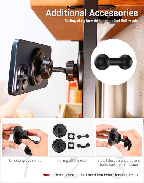 Gym Magnetic Phone Holder for MagSafe, Dual Magnetic Phone Mount Gym Phone Holder Magnet with Double Ball Head Locking Angle Compatible with iPhon...