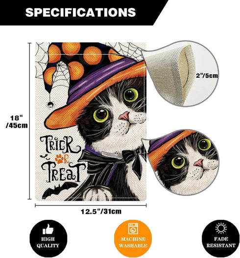 Black Cat Halloween Garden Flags for Outside, Trick or Treat Holiday Garden Flags 12x18 Double Sided, Cute Kitten Fall Holiday Yard Flag Winter La...
