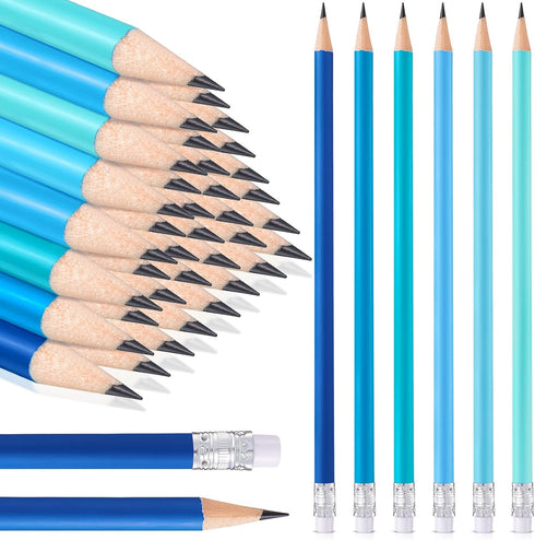 CHENGU 36 Pack Coastal Blue Pencils with Eraser for Kids Fun Cute Erasable Checking Wooden Summer Pencils for Teens Adults Office School Drawing S...