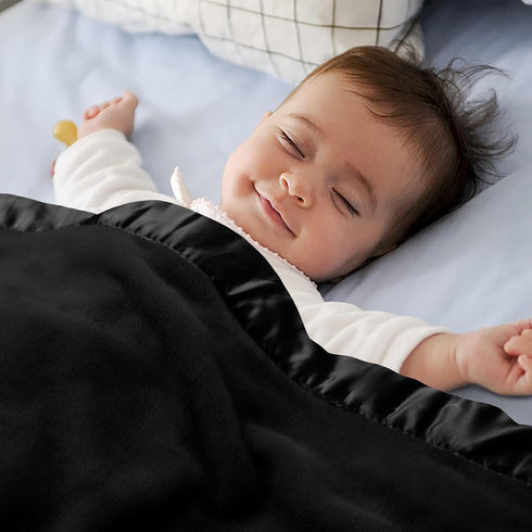 Pro Goleem Fleece Baby Blanket with 2 Inch Satin Trim Soft Anti-Static Plush Blanket for Boys and Girls Christmas Baby Gifts for Babies Black 30''...