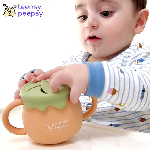 Honey Pot 2-in-1 Silicone Training Cup 8.5oz, Baby Sippy Cup with Straw & Snack Cup for 6 months+ Straw Cup for Baby Boy Gift, Toddler Smoothie Cu...