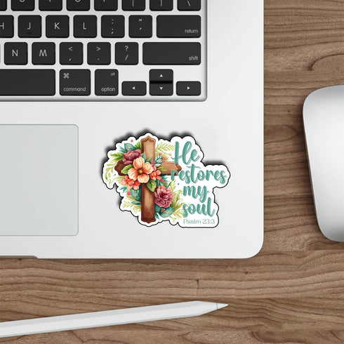 (3Pcs) Jesus He Restores My Soul Sticker Christian God Cristianos Cross Bible Decorate Waterproof Vinyl Water Bottle Tumbler Books Phone Laptops S...