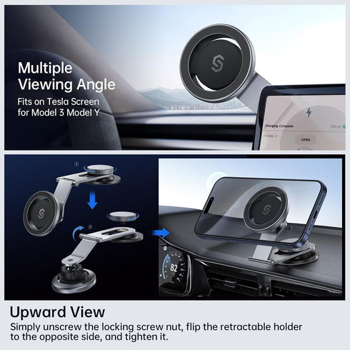 SYNCWIRE Fits MagSafe Car Mount for Universal Dashboard, Tesla Screen, Magnetic Phone Holder for Car, Foldable Aluminum Alloy Arm, Super Stable Ca...