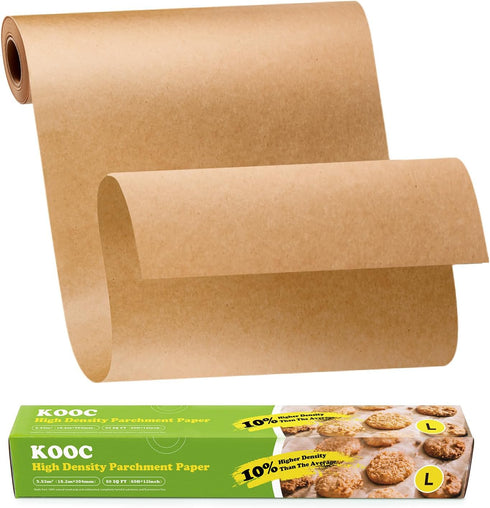 KOOC Premium 60-Feet Parchment Paper Roll - 12-Inch Width, Non-Stick, Unbleached Baking Paper - Ideal for Baking, Cooking, and Food Preparation - ...