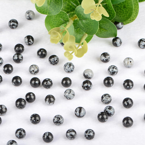 8mm 100pcs Natural Stone Beads Snowflake Round Genuine Stone Beading Loose Gemstone Hole Size 1mm DIY Charm Smooth Beads for Bracelet Necklace Ear...