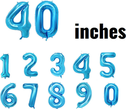 40 Inch Birthday Helium Foil Digital Balloons Glossy Blue Number 0-9 5...